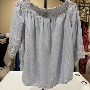 Studio West Blue and White Striped Off-Shoulder Blouse-#1192